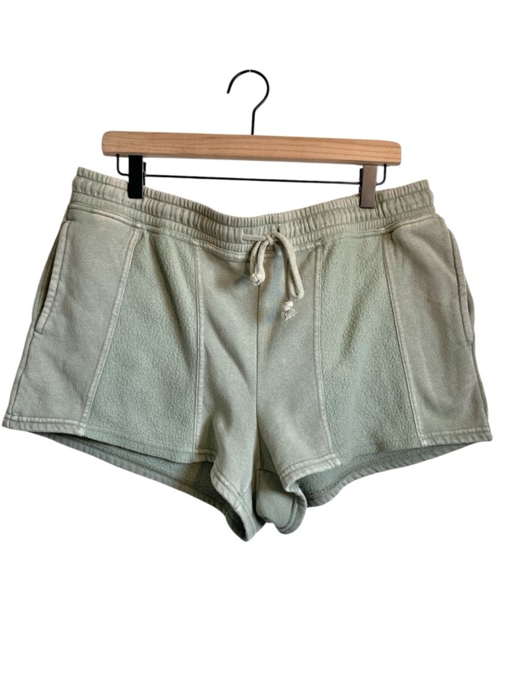 Time and Tru Sage Green Fleece Cotton Panel Drawstring Athletic Shorts L (12-14)